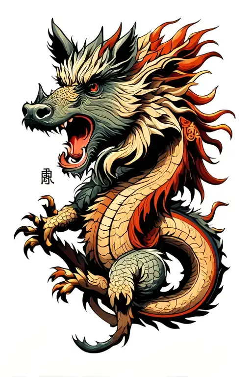 Chinese Zodiac Earth Boar And Wood Dragon Facing Each Other