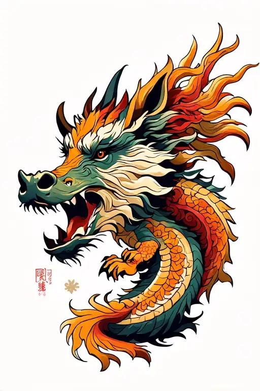 Chinese Zodiac Earth Boar And Wood Dragon Facing Facing Away From Each Other