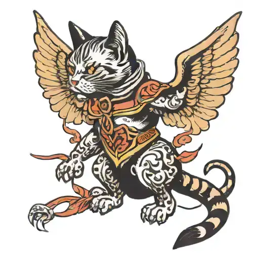 Cat On Hind Legs With Demon Wings