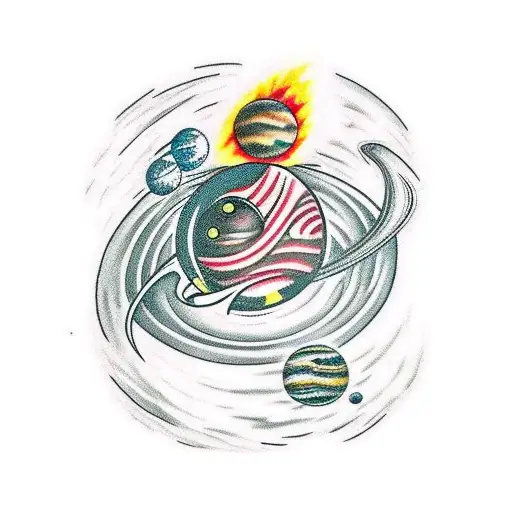 A Black Hole Eating Several Planets And From Which A Ship Comes Out