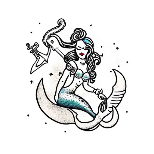 A Mermaid Sitting On An Anchor And Holding A Pearl