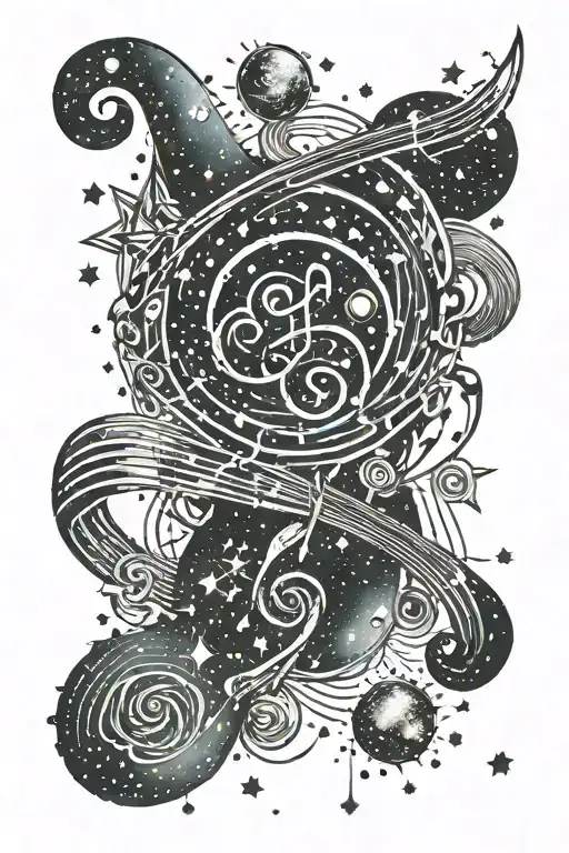 Cosmic Music Notes Swirling Around A Galaxy