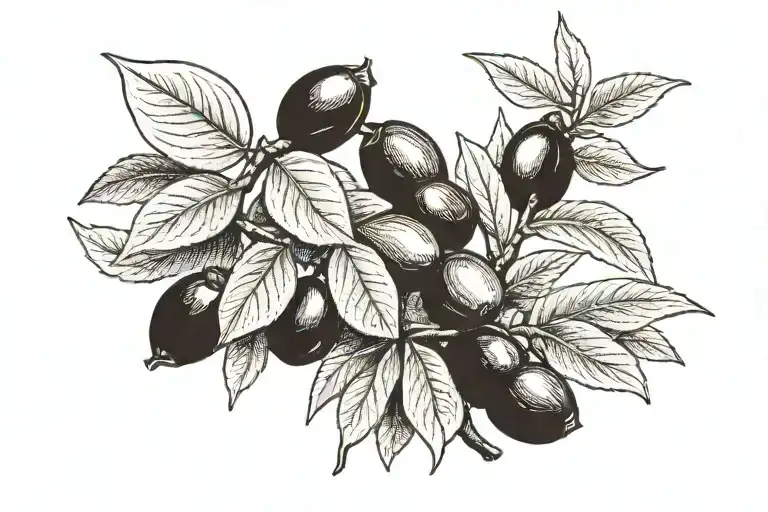 Single Black Olive Branch With Only 3 Small Olives And Light Shading
