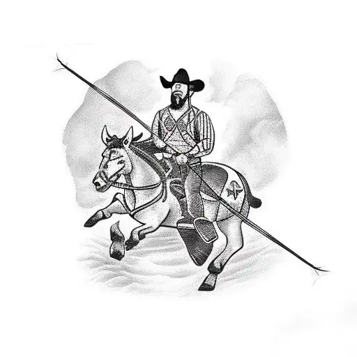 A Traditional Style Tattoo Of A Rancher Aiming An Arrow At A Target