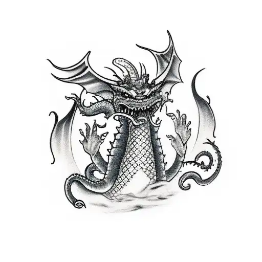 Dragon Fighting A Kraken