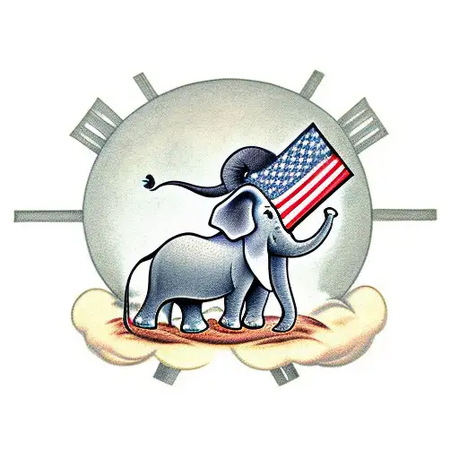 Small Elephant Holding The Hipoacustic Flag