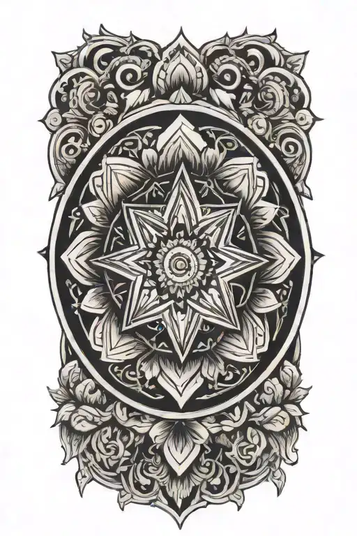 A Traditional Style Tattoo Of A Mandala With Hidden Illuminati Symbols Incorporated Into The Design