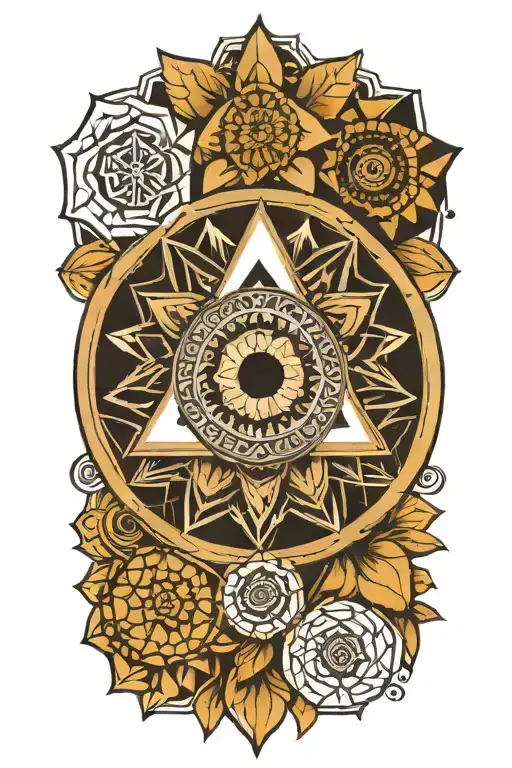 A Geometric Style Tattoo Of A Mandala With Hidden Illuminati Symbols Incorporated Into The Design