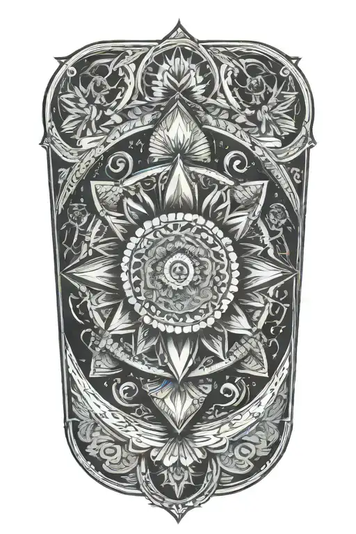 A Geometric Style Tattoo Of A Mandala With Hidden Illuminati Symbols Incorporated Into The Design