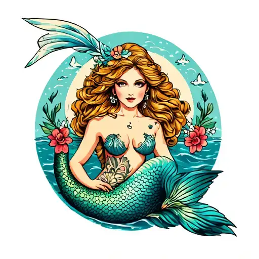 Tatooed Mermaid Traditional Style