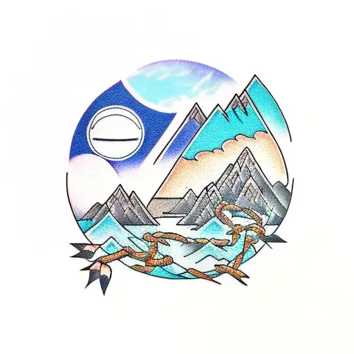 Mountains And River And Owl And Trinity Knot