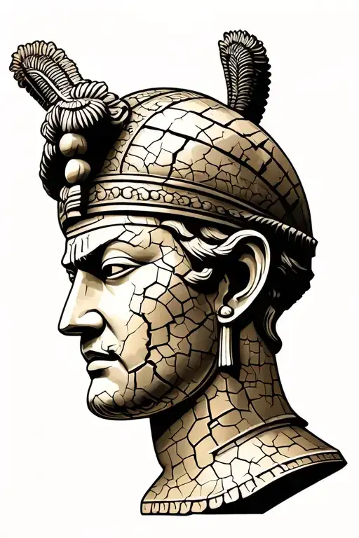 Ancient Statue Asian Warrior Head Bust Cracked