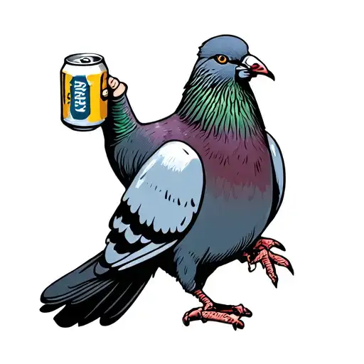 Drunk Pigeon With A Beer Can In His Hand Cartoon