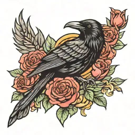Raven And Roses Blooming