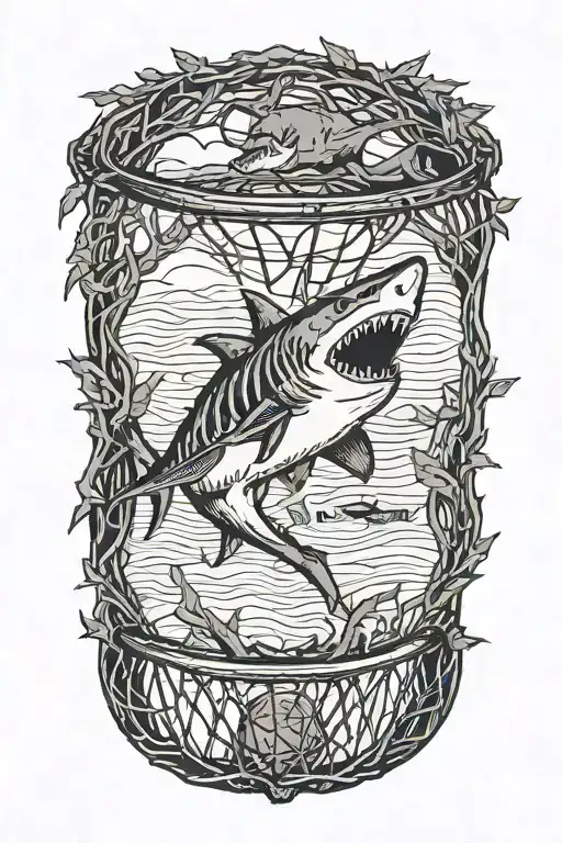 A Basketball Hoop Made Of Branches With A Shark Jumping Through It