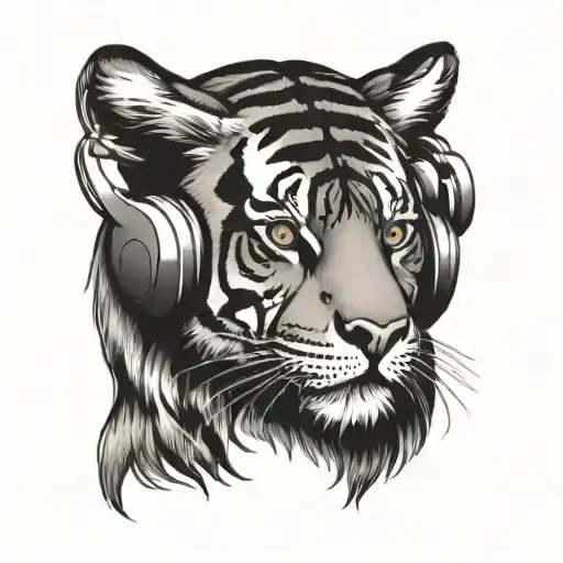 A Tiger With Pixelated Fur Listening To Music On Headphones