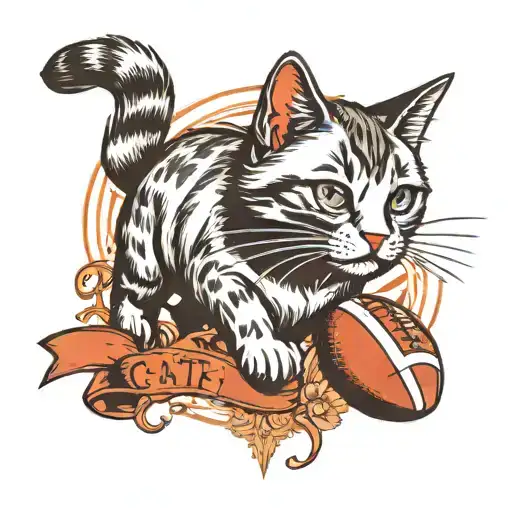 Create A Tattoo Of A Cat Playing With A Football