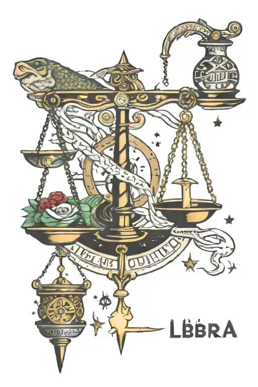 Libra Scale With Dagger Middle And Night And Day Snake With Libra Constellation