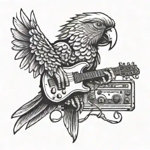 Design A Tattoo Featuring A Parrot Playing An Electro Guitar