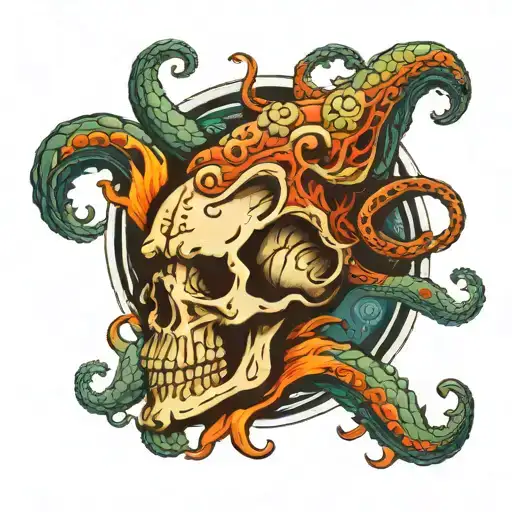 Kraken Around And Inside Of A Skull