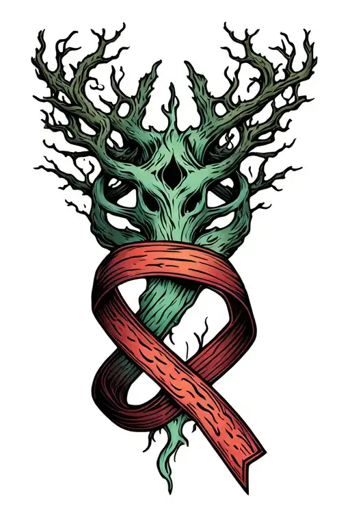 Yggdrassil And Cancer Ribbon Wrapped
