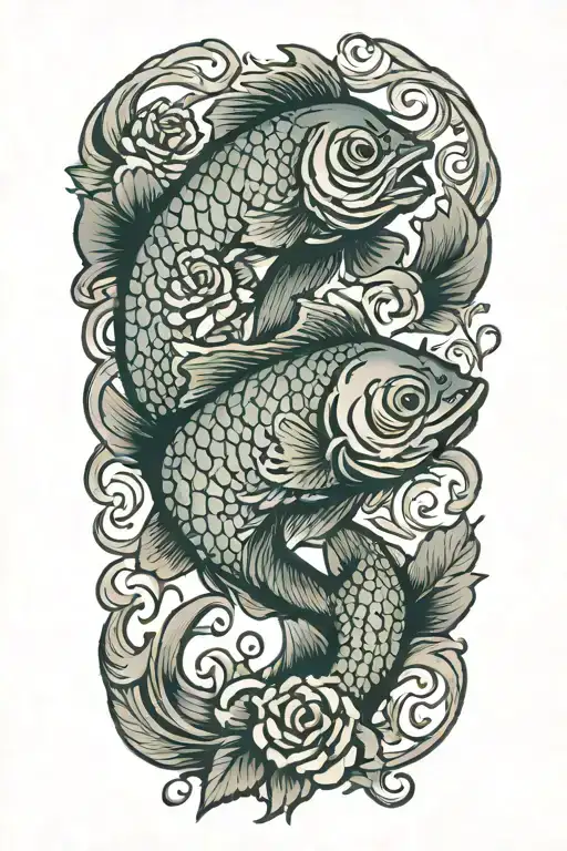 Two Pisces Fish Rose Wrapped