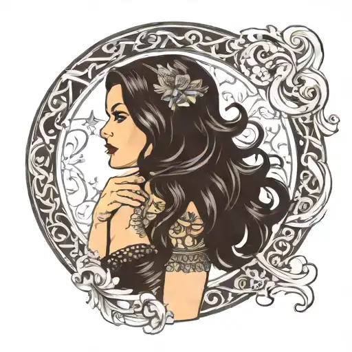 Beautiful Shapely Woman With Long Dark Hair Holding A Black Cst