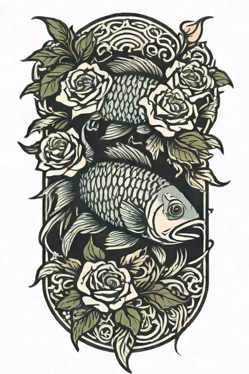 Pices Fish With Roses Intertwined