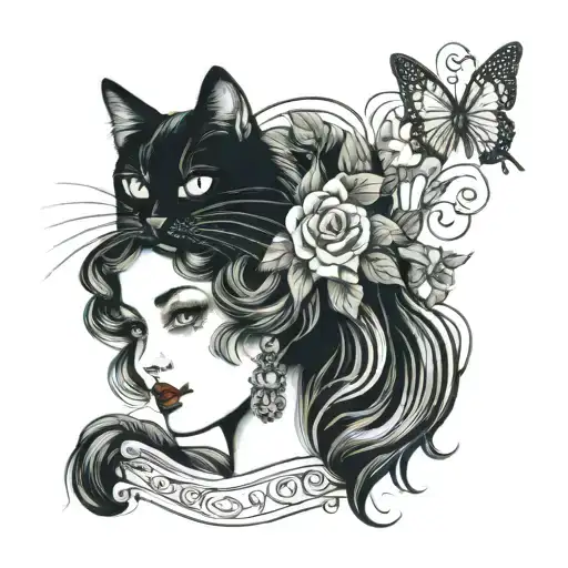 Beautiful Girl Holding A Black Cat