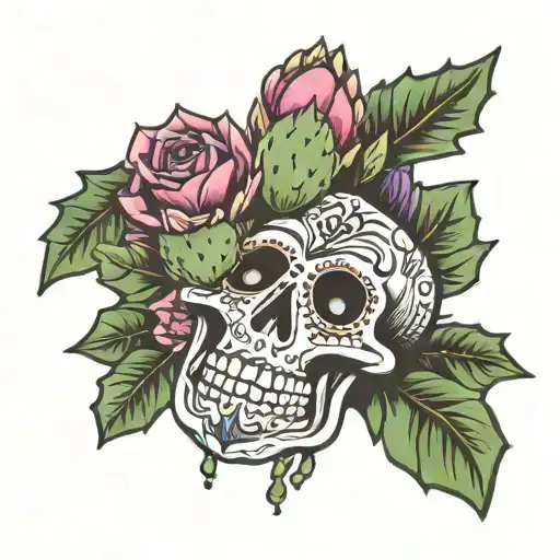 Prickly Pear Cactus And Sugar Skull