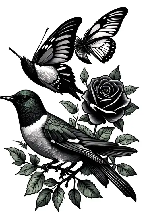 Black Rose Hummingbird Butterfly Cardinal