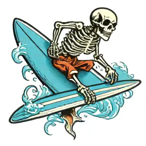 Skeleton On A Surf Board