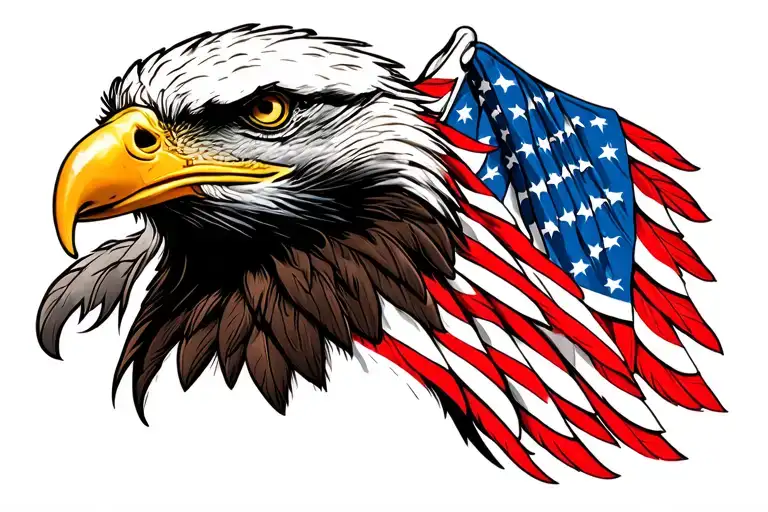 Bald Eagle Head With American Flag Feathers Transforming