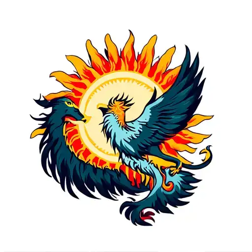 Lion Sun And Phoenix Rising