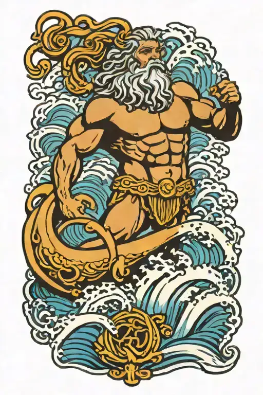 Poseidon And Waves Crashing In The Background