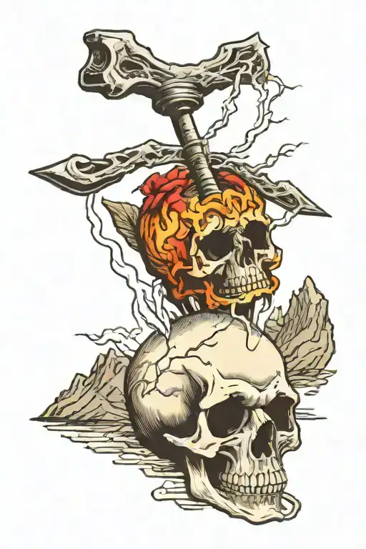 Skull On A Stick In The Mountains With Lightning Storm