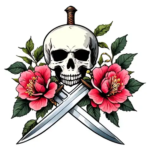 Skulls Swords Dark Cherry Blossoms