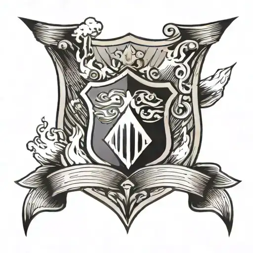 A Shield On Fire With A Mountain Inside