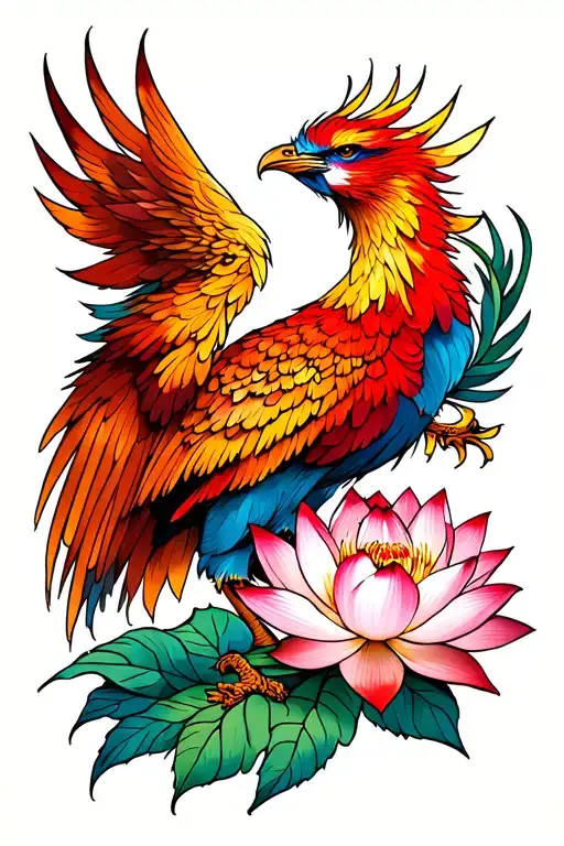 Phoenix And Lotus Flower