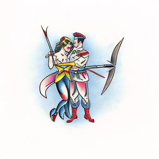 Couple Tattoo With Bow And Arrow