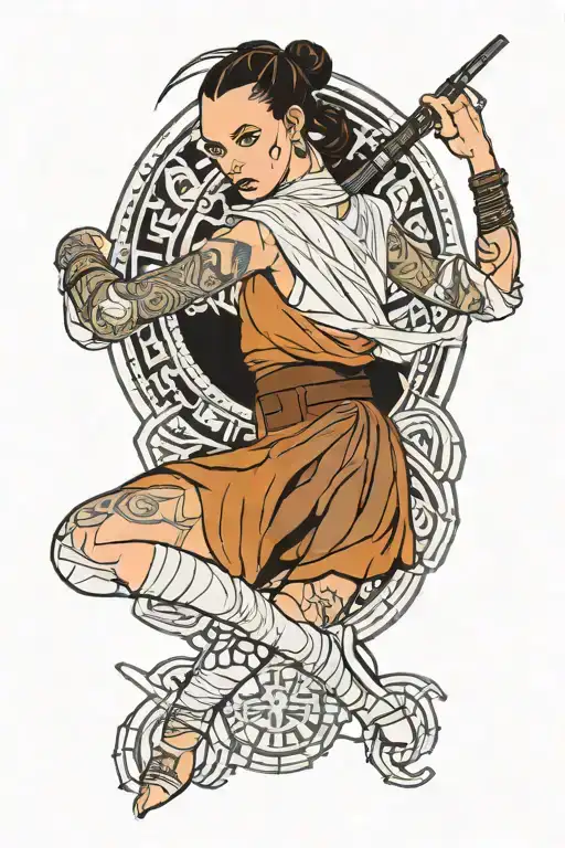 Star Wars Slave Rey Outfit Sheer Clothes Dancing Rebel Symbol In Background