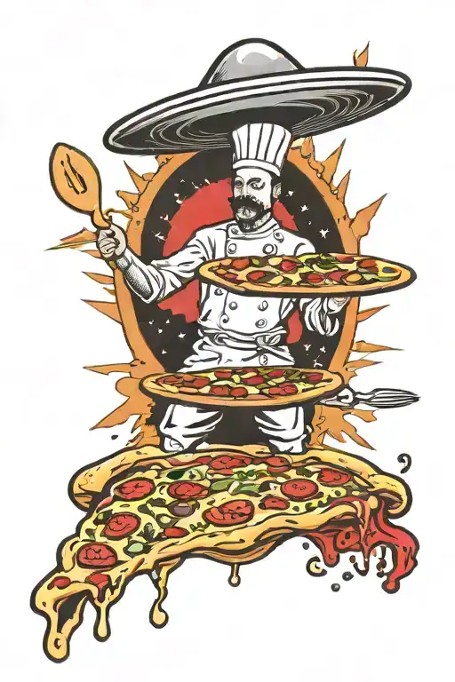 Pizza And Chef Abducted Into Ufo Red Beam