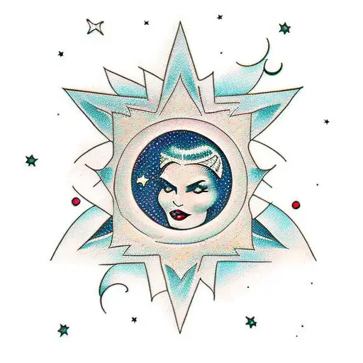 Stars Around Moon And Women