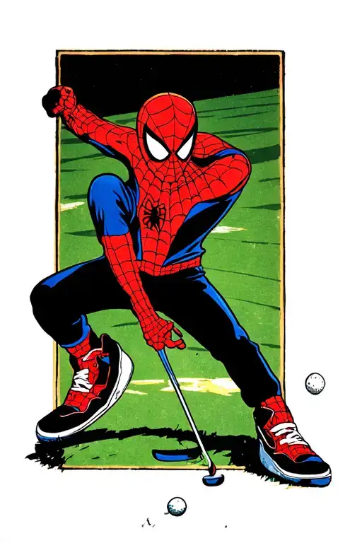 Kid Spiderman Swinging Golf Club Wearing Jordans