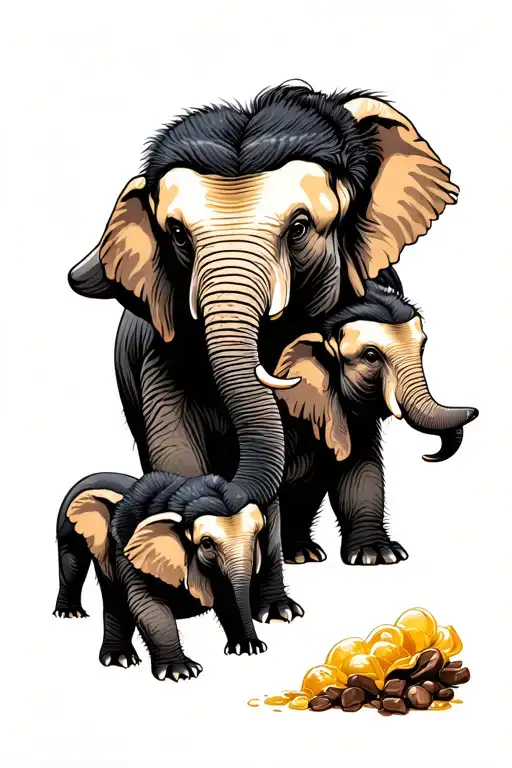 Elephant Family With Honey Badger