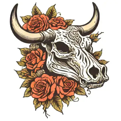 Cow Skull With Roses And Honeysuckle