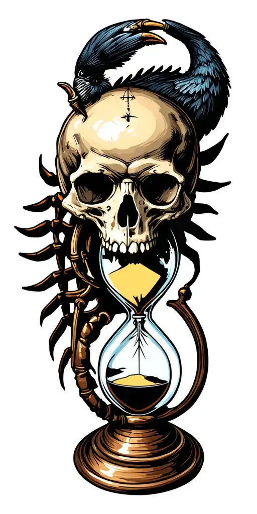 Raven Scorpion Skull Compass Rose Sandglass