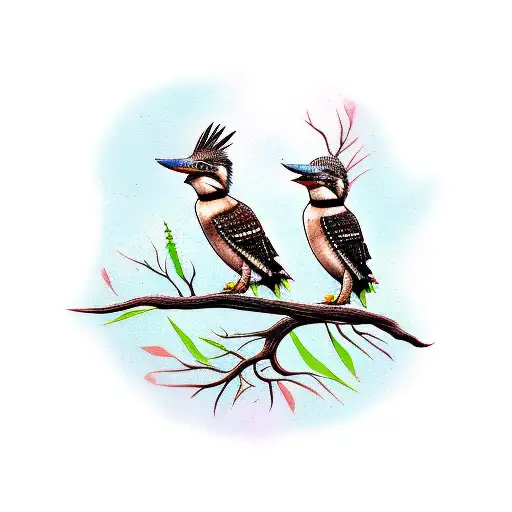 Two Kookaburras On A Gum Tree Branch
