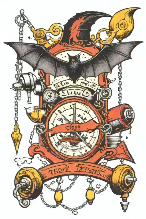 A Traditional Tattoo Of A Bat Surrounded By Various Gym Equipment