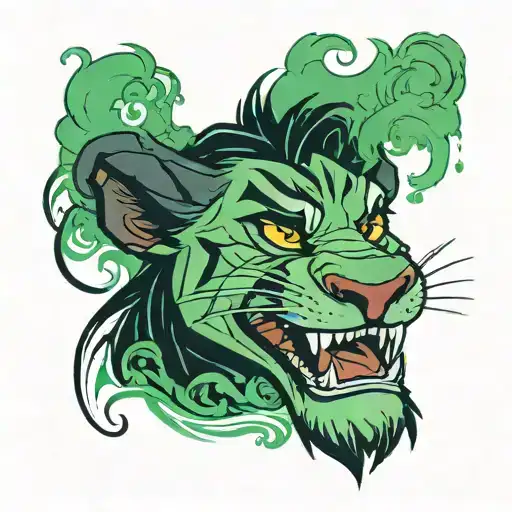 A Portrait Of Scar From The Lion King Surrounded By Greenish Smoke With An Evil Grin
